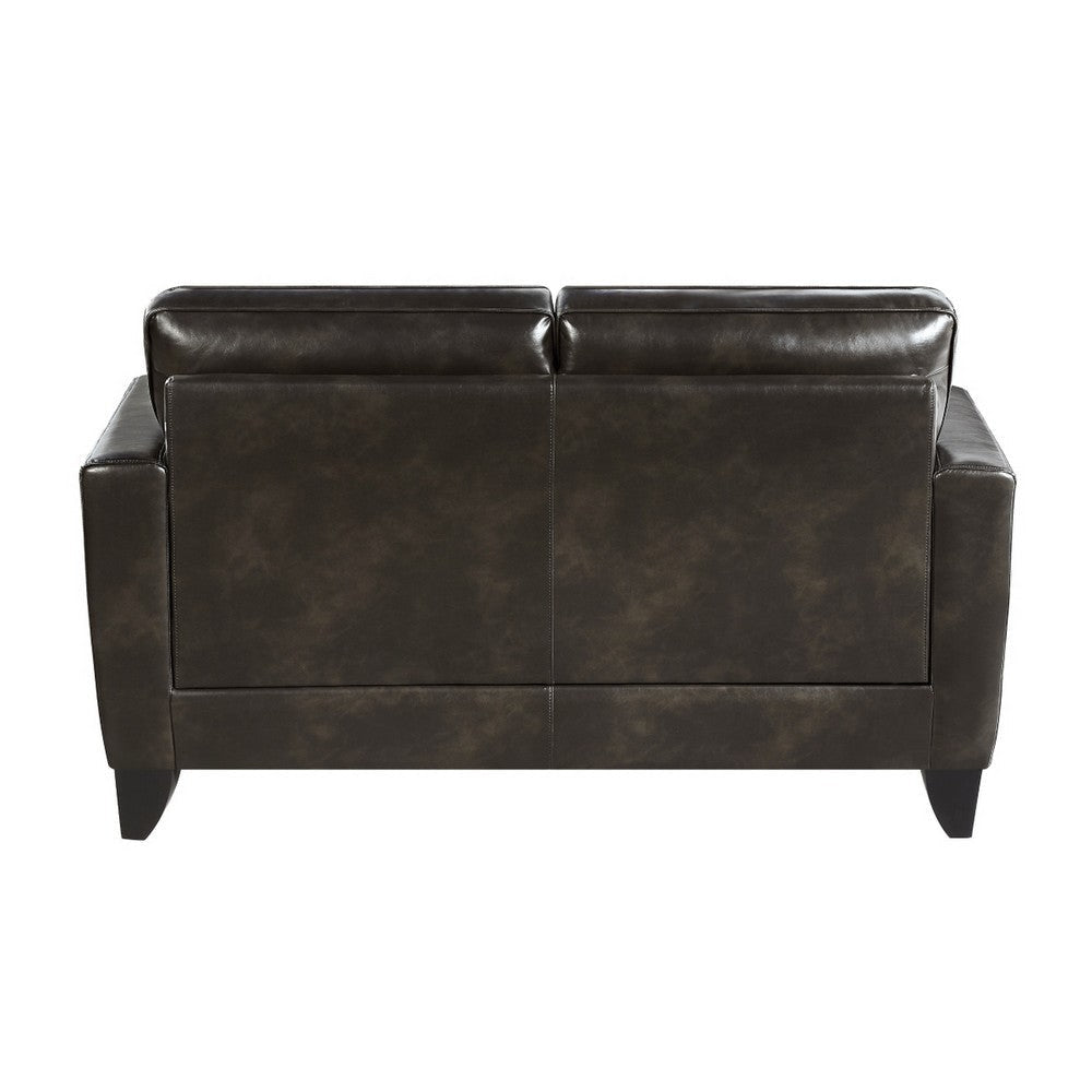 Evan 60 Inch Loveseat Brown Faux Leather Button Tufting Solid Wood By Casagear Home BM315199