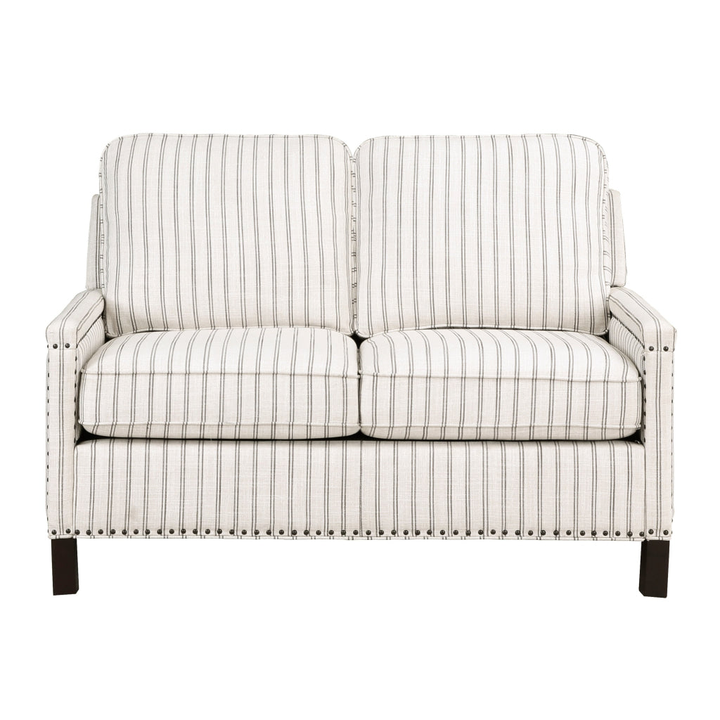 Claire 54 Inch Loveseat Beige Gray Polyester Pinstripes Design Solid Wood By Casagear Home BM315210