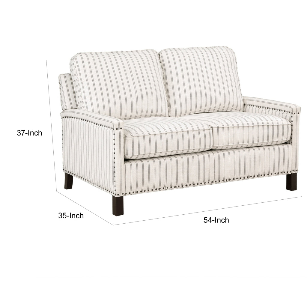 Claire 54 Inch Loveseat Beige Gray Polyester Pinstripes Design Solid Wood By Casagear Home BM315210