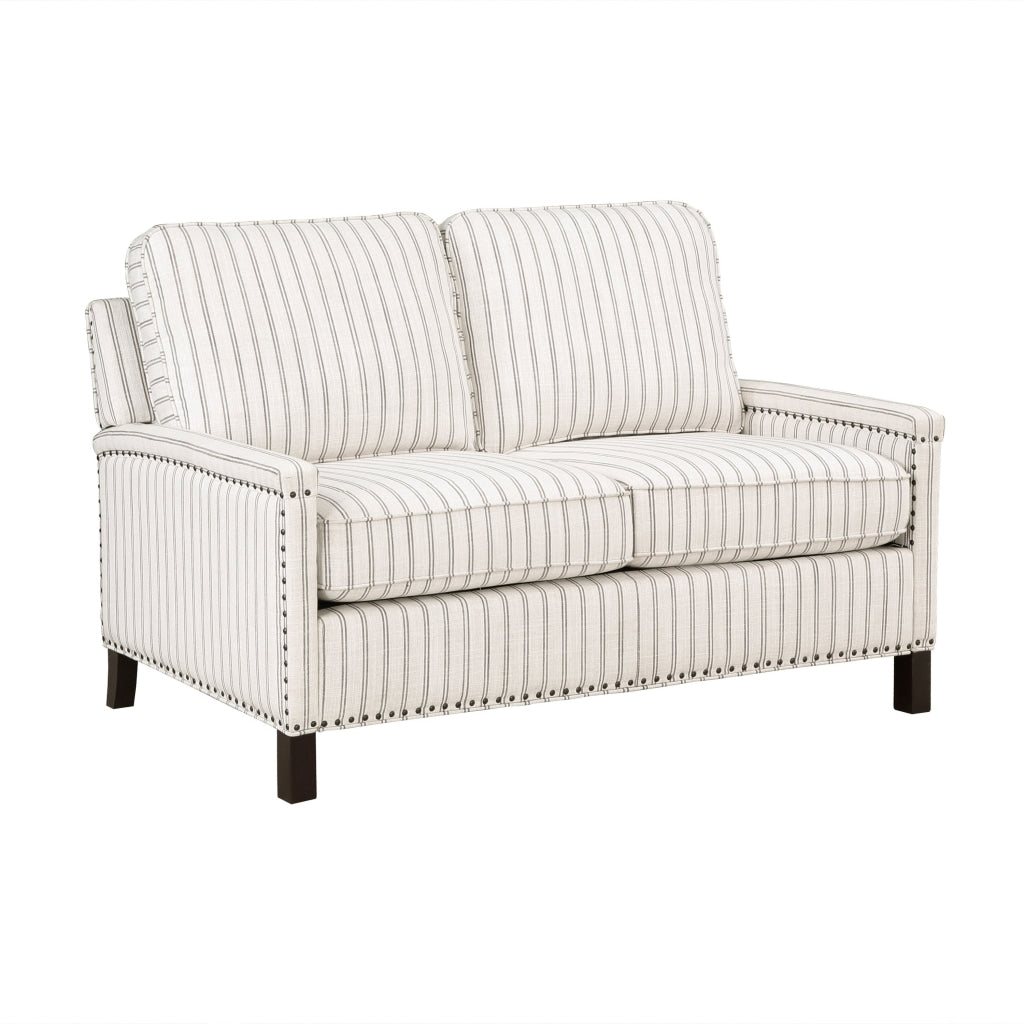 Claire 54 Inch Loveseat Beige Gray Polyester Pinstripes Design Solid Wood By Casagear Home BM315210