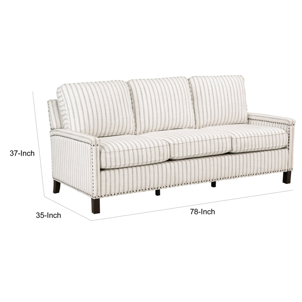 Claire 78 Inch Sofa Beige Gray Polyester Pinstripes Cushions Solid Wood By Casagear Home BM315211