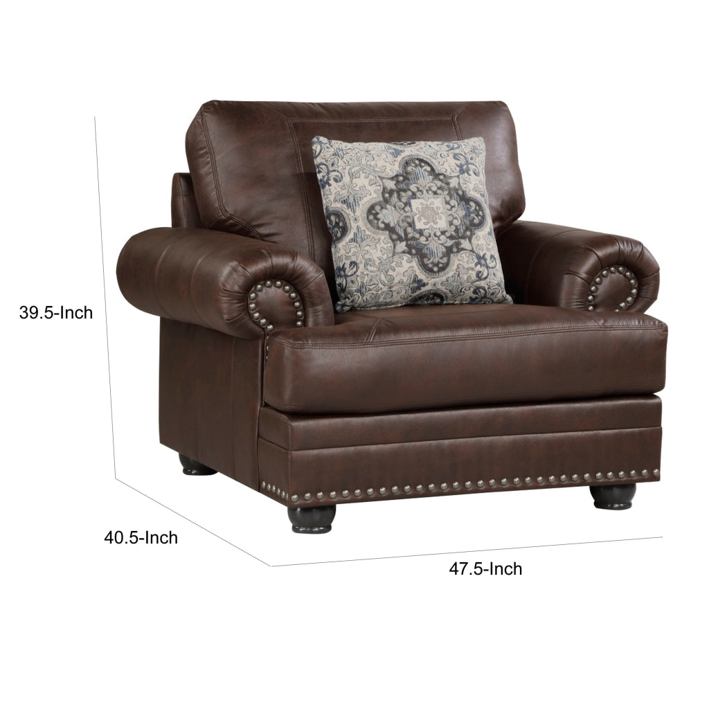 Jade 41 Inch Accent Chair Rich Brown Microfiber 1 Decor Pillow Wood By Casagear Home BM315212