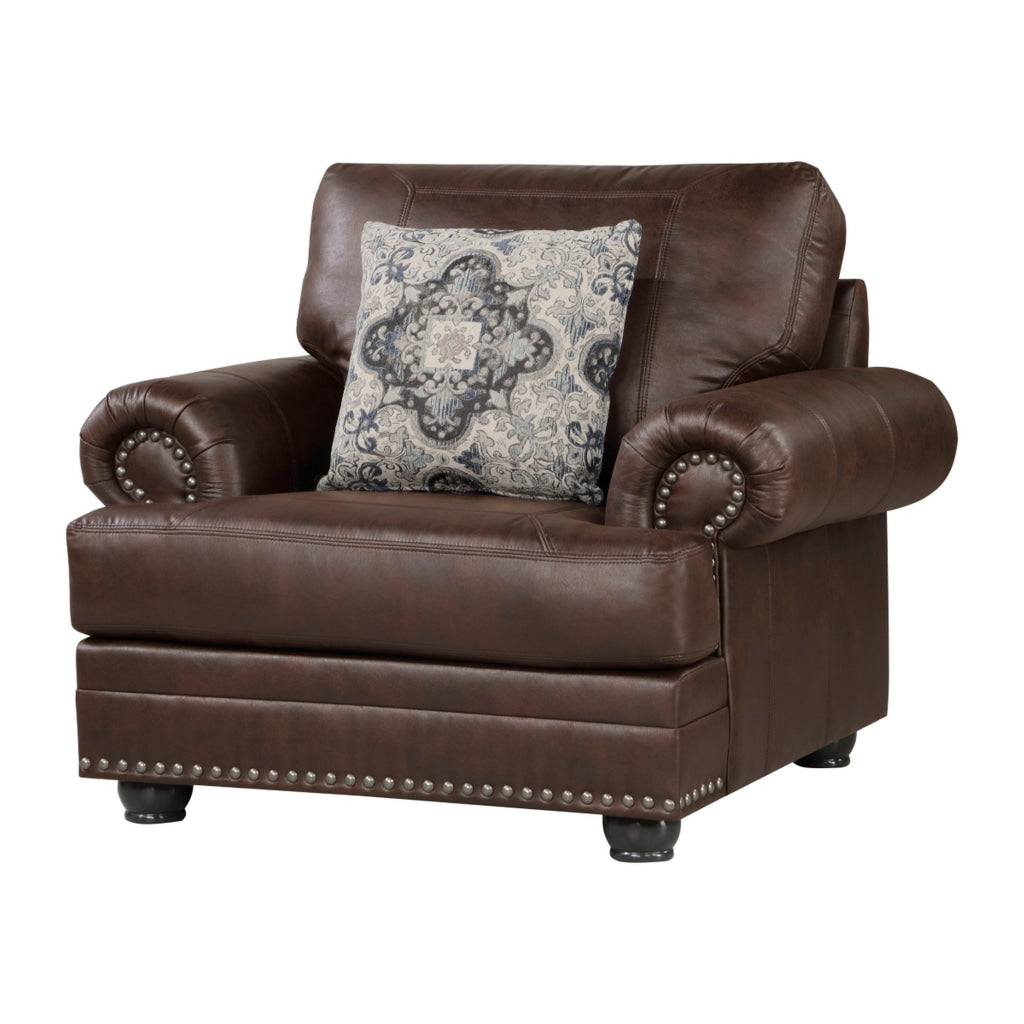 Jade 41 Inch Accent Chair Rich Brown Microfiber 1 Decor Pillow Wood By Casagear Home BM315212