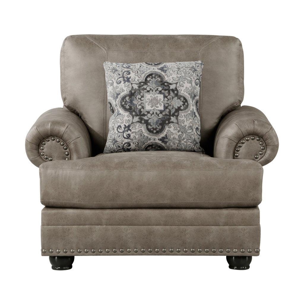 Jade 41 Inch Accent Chair Taupe Brown Microfiber 1 Decor Pillow Wood By Casagear Home BM315213