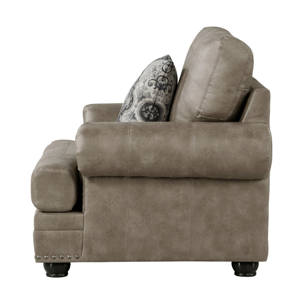 Jade 41 Inch Accent Chair Taupe Brown Microfiber 1 Decor Pillow Wood By Casagear Home BM315213