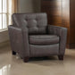 Erin 39 Inch Accent Chair, Brown Leather, Tufted, Soft Cushions, Solid Wood By Casagear Home