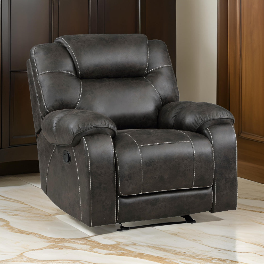 Lily 42 Inch Manual Glider Recliner Chair Brown Microfiber Solid Wood By Casagear Home BM315229