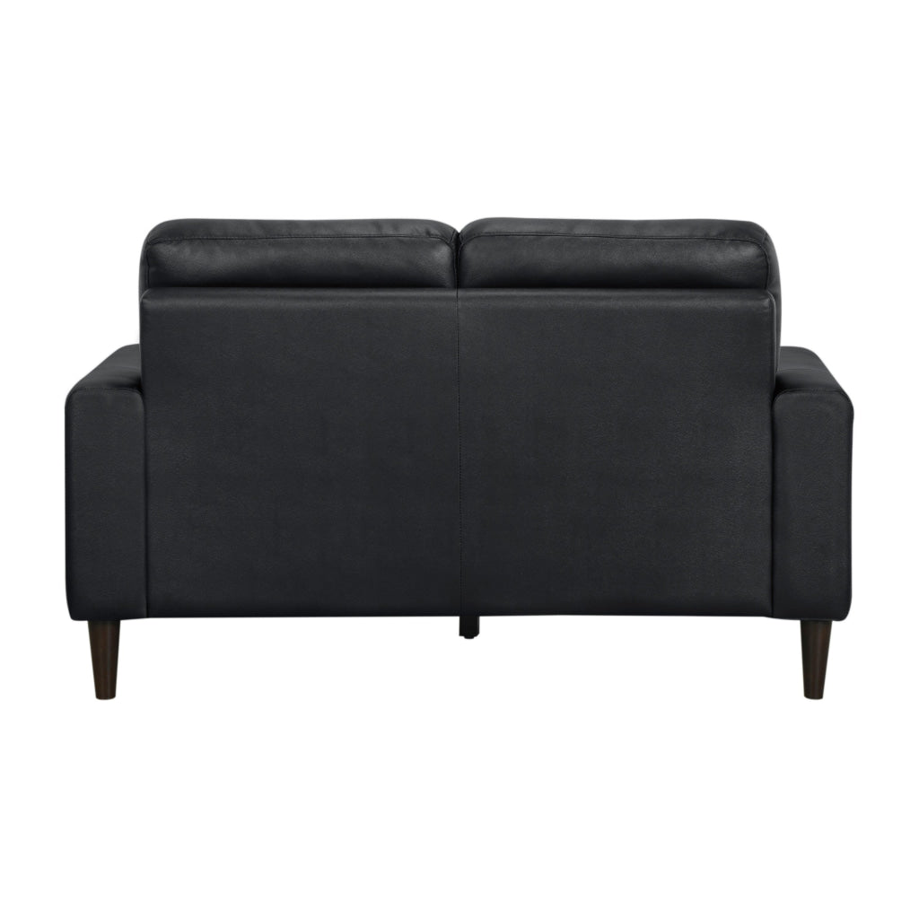 Willow 56 Inch Loveseat Black Top Grain and Faux Leather Solid Wood By Casagear Home BM315234