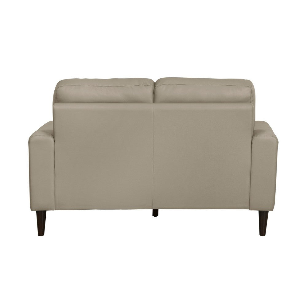 Willow 56 Inch Loveseat Beige Top Grain and Faux Leather Solid Wood By Casagear Home BM315235