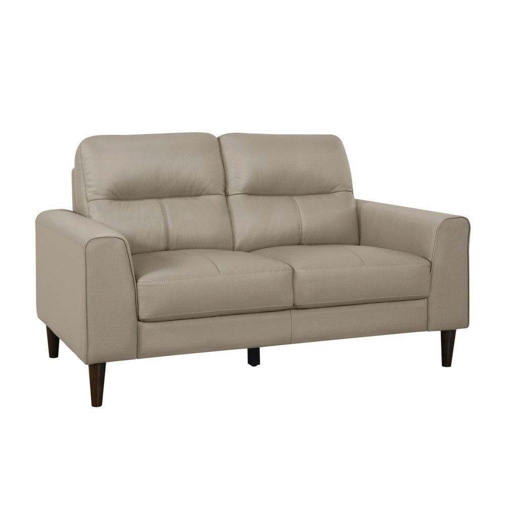 Willow 56 Inch Loveseat, Beige Top Grain and Faux Leather, Solid Wood By Casagear Home