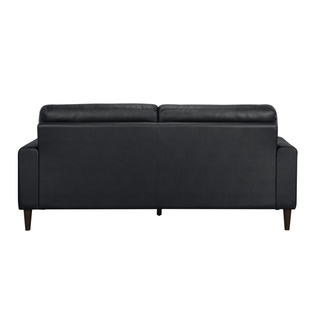 Willow 76 Inch Sofa Plush Black Top Grain and Faux Leather Solid Wood By Casagear Home BM315236