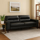 Willow 76 Inch Sofa, Plush Black Top Grain and Faux Leather, Solid Wood By Casagear Home