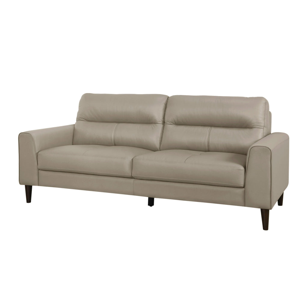 Willow 76 Inch Sofa Plush Beige Top Grain and Faux Leather Solid Wood By Casagear Home BM315237