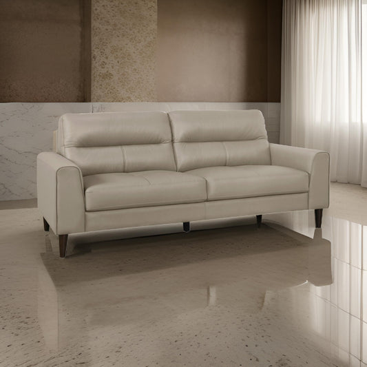 Willow 76 Inch Sofa Plush Beige Top Grain and Faux Leather Solid Wood By Casagear Home BM315237