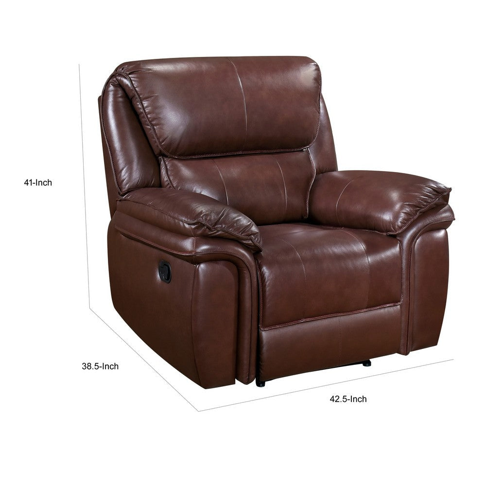 Jack 43 Inch Manual Recliner Chair Plush Brown Top Grain and Faux Leather By Casagear Home BM315242