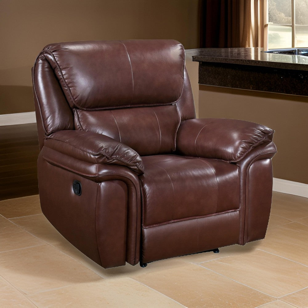 Jack 43 Inch Manual Recliner Chair, Plush Brown Top Grain and Faux Leather By Casagear Home