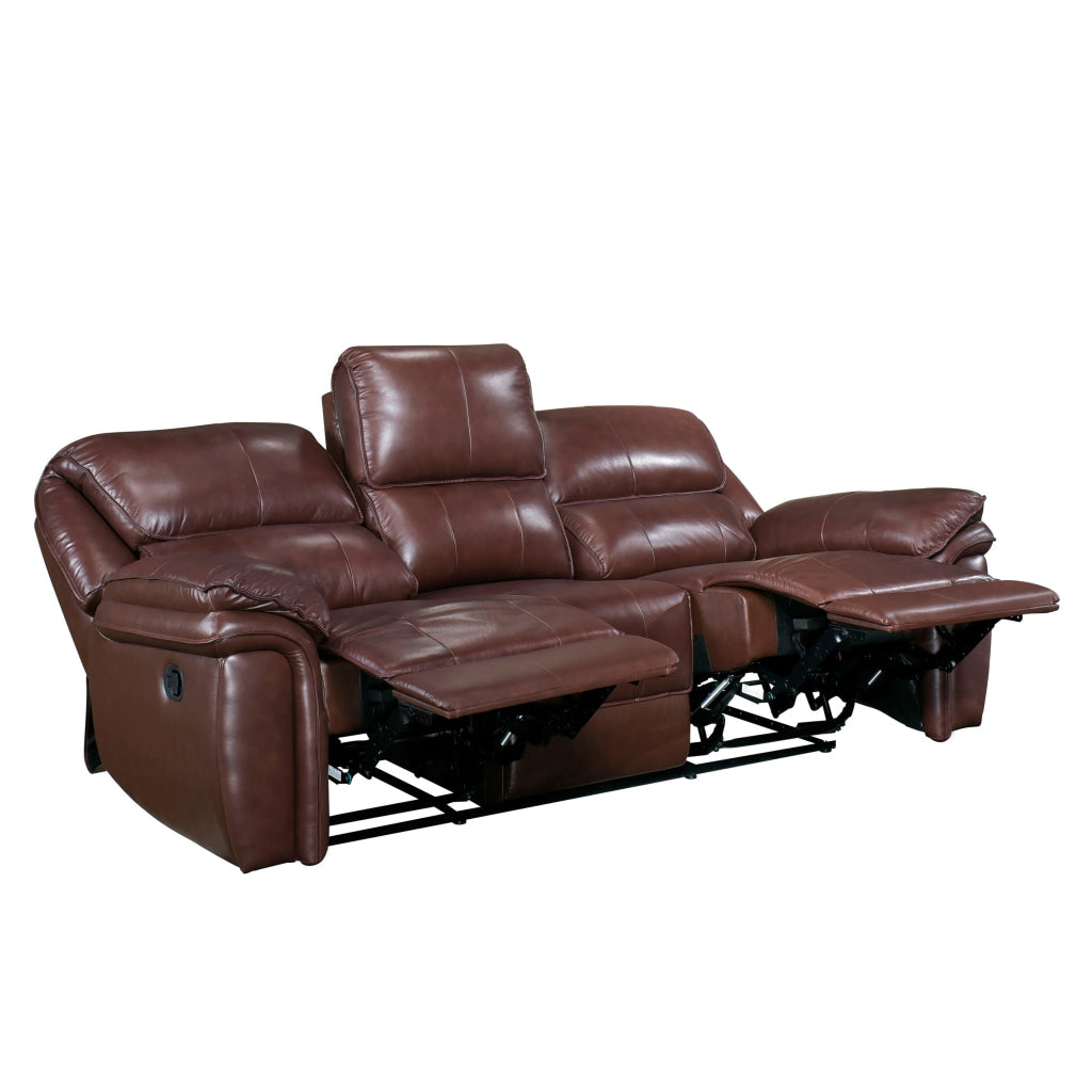 Jack 87 Inch Manual Recliner Sofa Brown Top Grain and Faux Leather Wood By Casagear Home BM315244