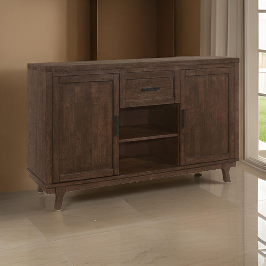 Riza 59 Inch Dining Sideboard Server 2 Door Cabinet 2 Open Shelves Brown By Casagear Home BM315247