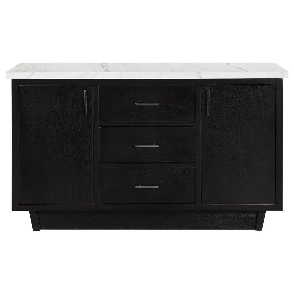 Shoy 58 Inch Dining Sideboard Server Cabinets Drawers White Marble Brown By Casagear Home BM315248