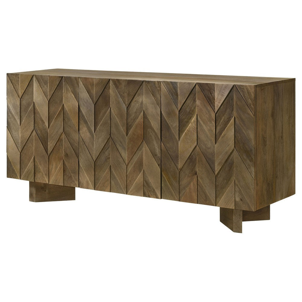 64 Inch Dining Sideboard Server 2 Cabinets Chevron Pattern Mango Brown By Casagear Home BM315249