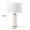 25 Inch Table Lamp White Fabric Drum Shade Modern Gold Metal Round Base By Casagear Home BM315251