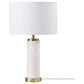 25 Inch Table Lamp White Fabric Drum Shade Modern Gold Metal Round Base By Casagear Home BM315251