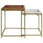 2 Piece Nesting End Table Set, Square Tray Top, White Marble, Gold, Brown By Casagear Home