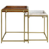 2 Piece Nesting End Table Set Square Tray Top White Marble Gold Brown By Casagear Home BM315254