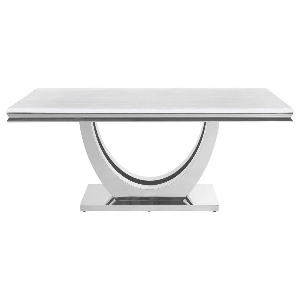 71 Inch Dining Table Rectangular White Faux Marble Top Pedestal Base By Casagear Home BM315256