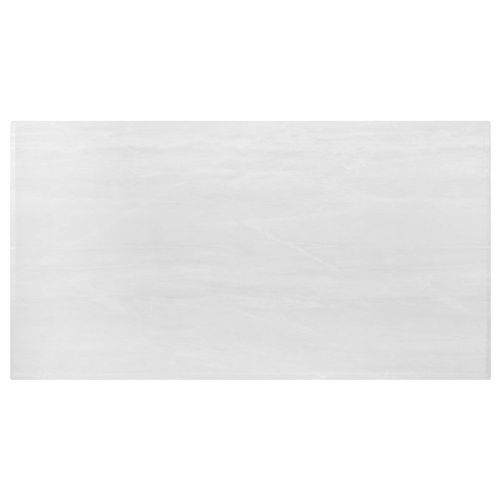 71 Inch Dining Table Rectangular White Faux Marble Top Pedestal Base By Casagear Home BM315256