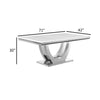 71 Inch Dining Table Rectangular White Faux Marble Top Pedestal Base By Casagear Home BM315256