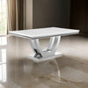 71 Inch Dining Table Rectangular White Faux Marble Top Pedestal Base By Casagear Home BM315256