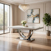 71 Inch Dining Table, Rectangular White Faux Marble Top, Pedestal Base By Casagear Home