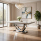 71 Inch Dining Table, Rectangular White Faux Marble Top, Pedestal Base By Casagear Home