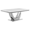 71 Inch Dining Table, Rectangular White Faux Marble Top, Pedestal Base By Casagear Home