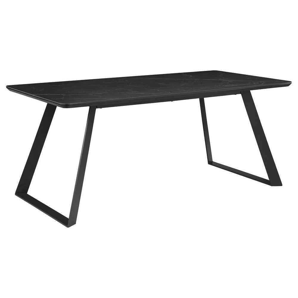 71 Inch Dining Table, Rectangular Tabletop, Sled Style Base, Gray Metal By Casagear Home