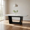 Shoy 72 Inch Dining Table, Rectangular White Marble Top, Trestle, Brown By Casagear Home
