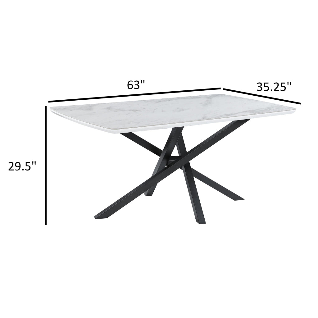 63 Inch Dining Table Rectangular White Top Geometric Base Gray Metal By Casagear Home BM315260