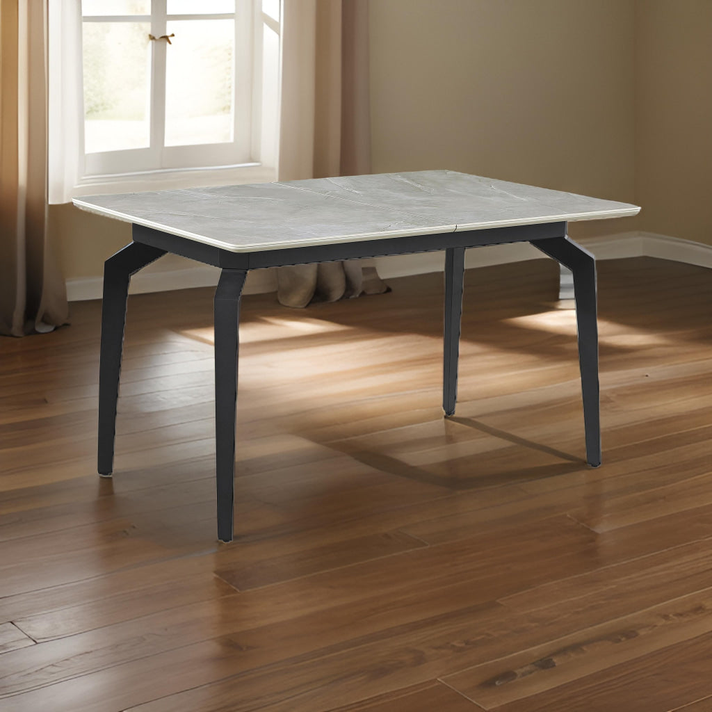 51-65 Inch Dining Table, Extendable White Top, Butterfly Leaf, Sandy Black By Casagear Home