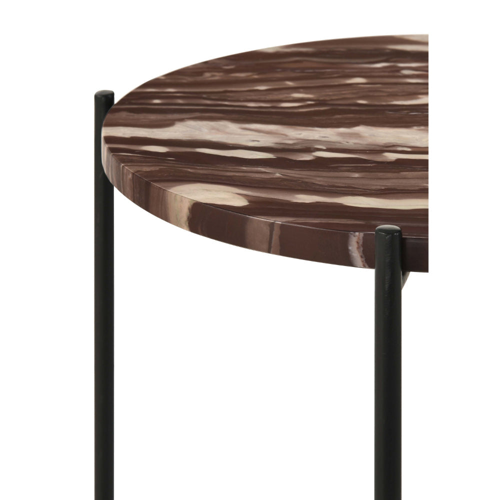 22 Inch Accent Table Round Red Marble Top Crossed Open Black Metal Base By Casagear Home BM315264