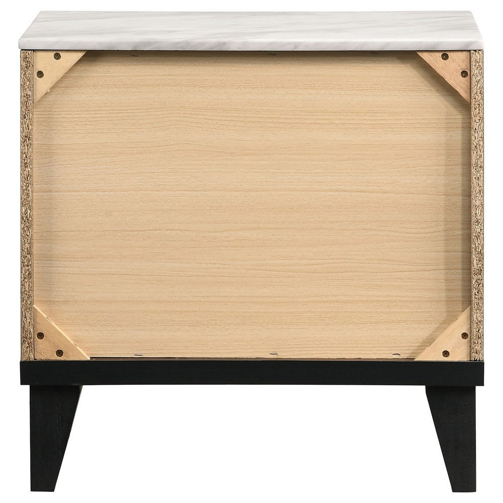 Yuzo 23 Inch Nightstand USB Port White Faux Marble Walnut Brown By Casagear Home BM315265