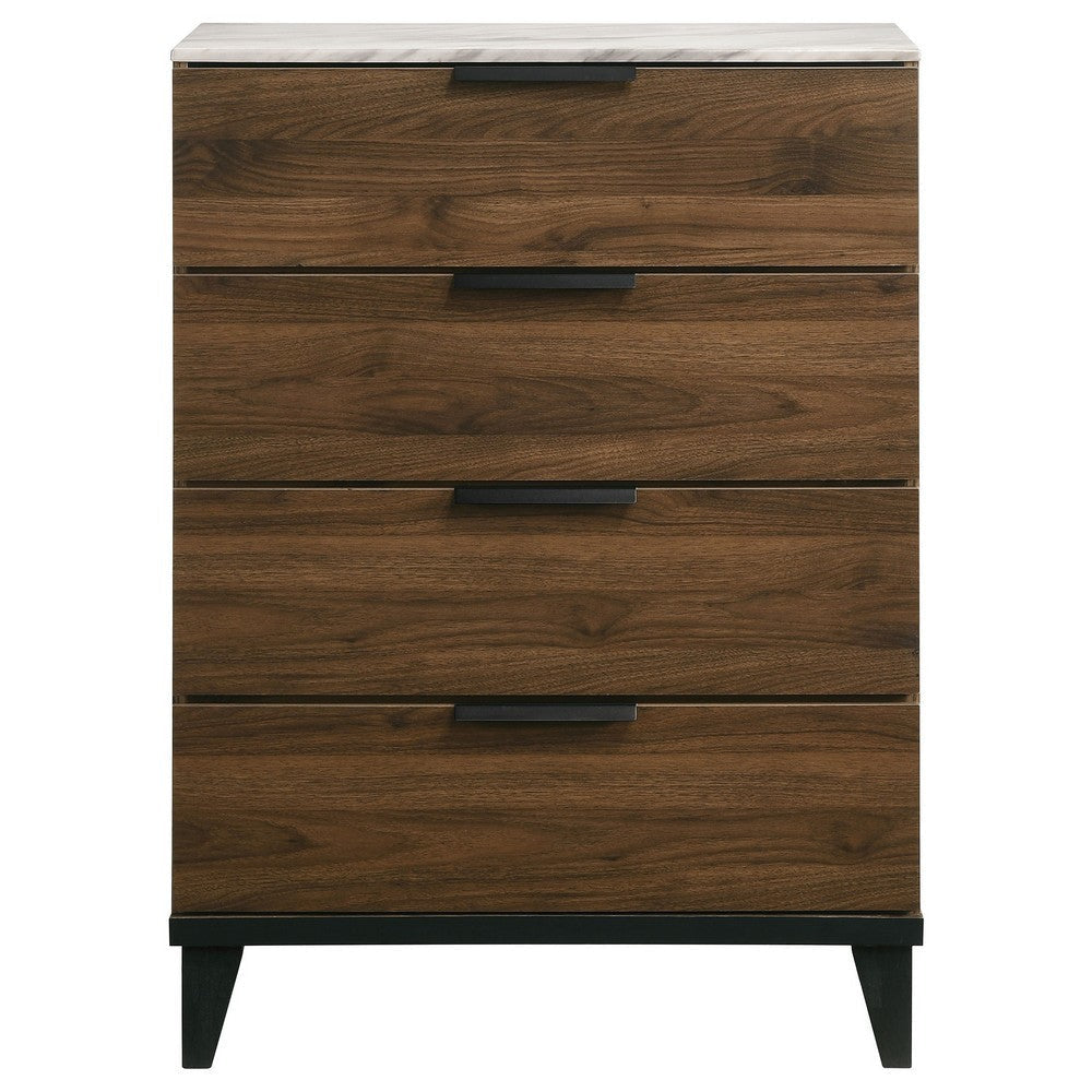 Yuzo 45 Inch Tall Dresser Chest 4 Drawers White Faux Marble Walnut Brown By Casagear Home BM315266