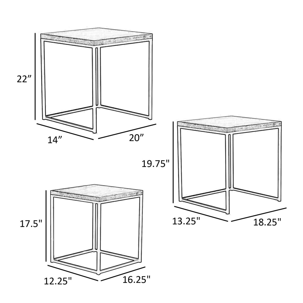 Agi 3 Piece Nesting Side Table Set White Square Marble Gray Metal Frame By Casagear Home BM315267