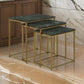 Agi 3 Piece Nesting Side Table Set, Green Square Marble, Gold Metal Frame By Casagear Home