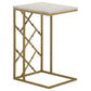 Syp 25 Inch Accent Table, White Marble Top, Gold Crossed Open Metal Frame By Casagear Home