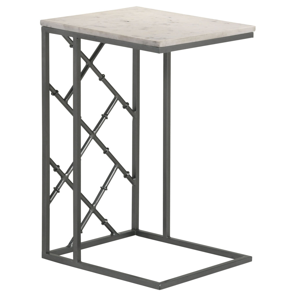 Syp 25 Inch Accent Table White Marble Top Gray Metal Crossed Open Frame By Casagear Home BM315270