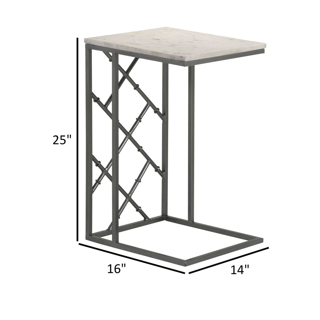 Syp 25 Inch Accent Table White Marble Top Gray Metal Crossed Open Frame By Casagear Home BM315270