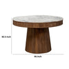 Evi 46 Inch Dining Table Round Marble Top Pedestal Base Fluted Brown By Casagear Home BM315271