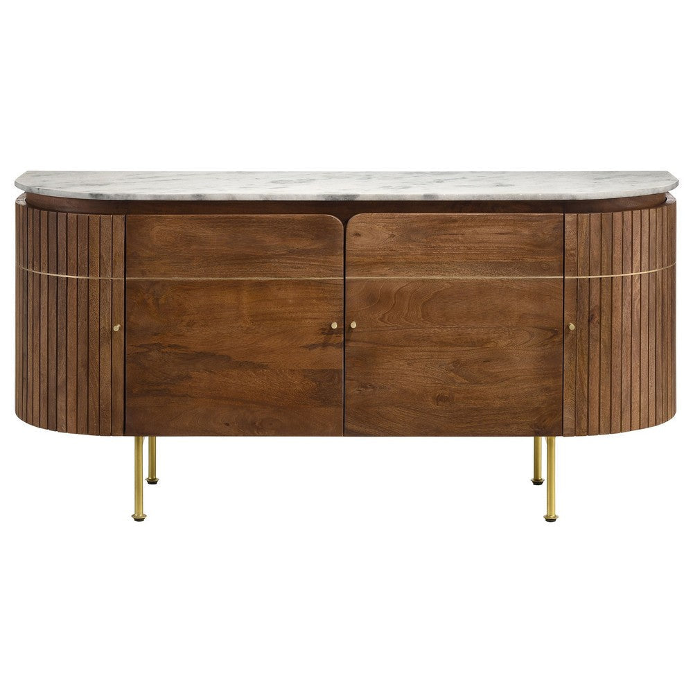 Evi 63 Inch Dining Sideboard Server White Curved Marble Top Brown Brass By Casagear Home BM315272