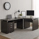 Niti 2 Piece Home Office L Desk with File Cabinet, Keyboard Tray Dark Brown By Casagear Home